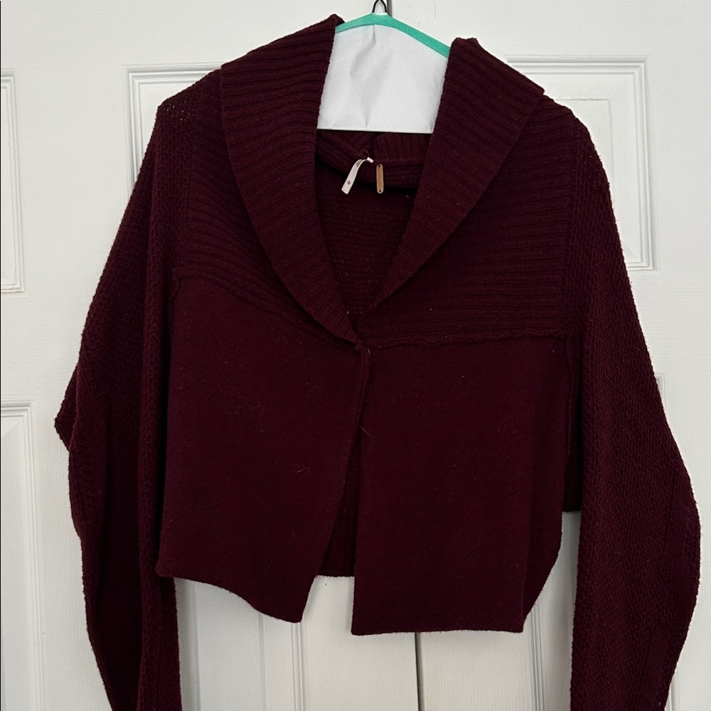 Free People Burgundy Cropped Cardigan